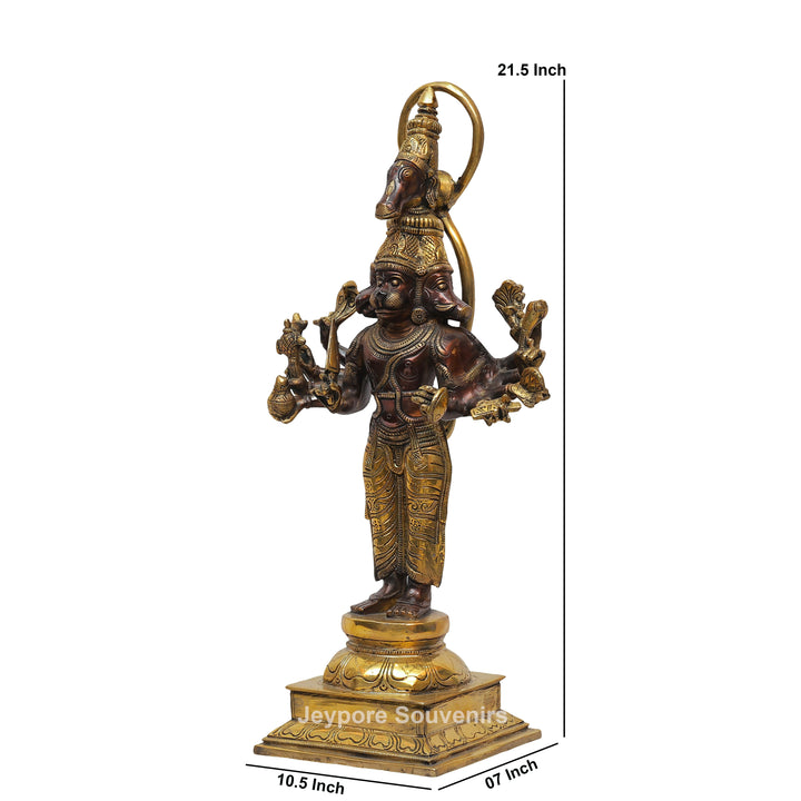 Handcrafted Brass Standing Panchamukhi Hanuman Statue