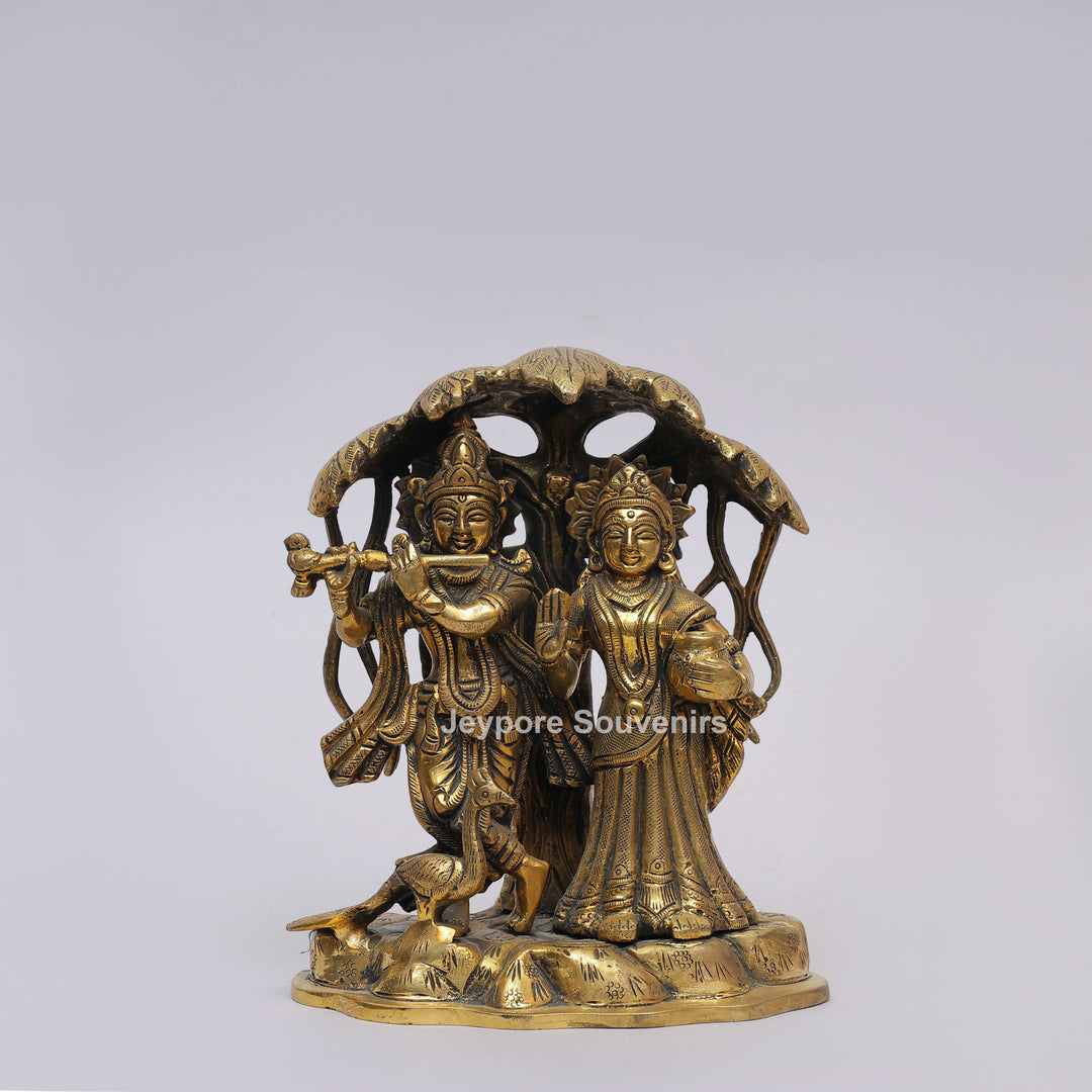 Solid Brass Radha Krishna Statue Under Tree Canopy