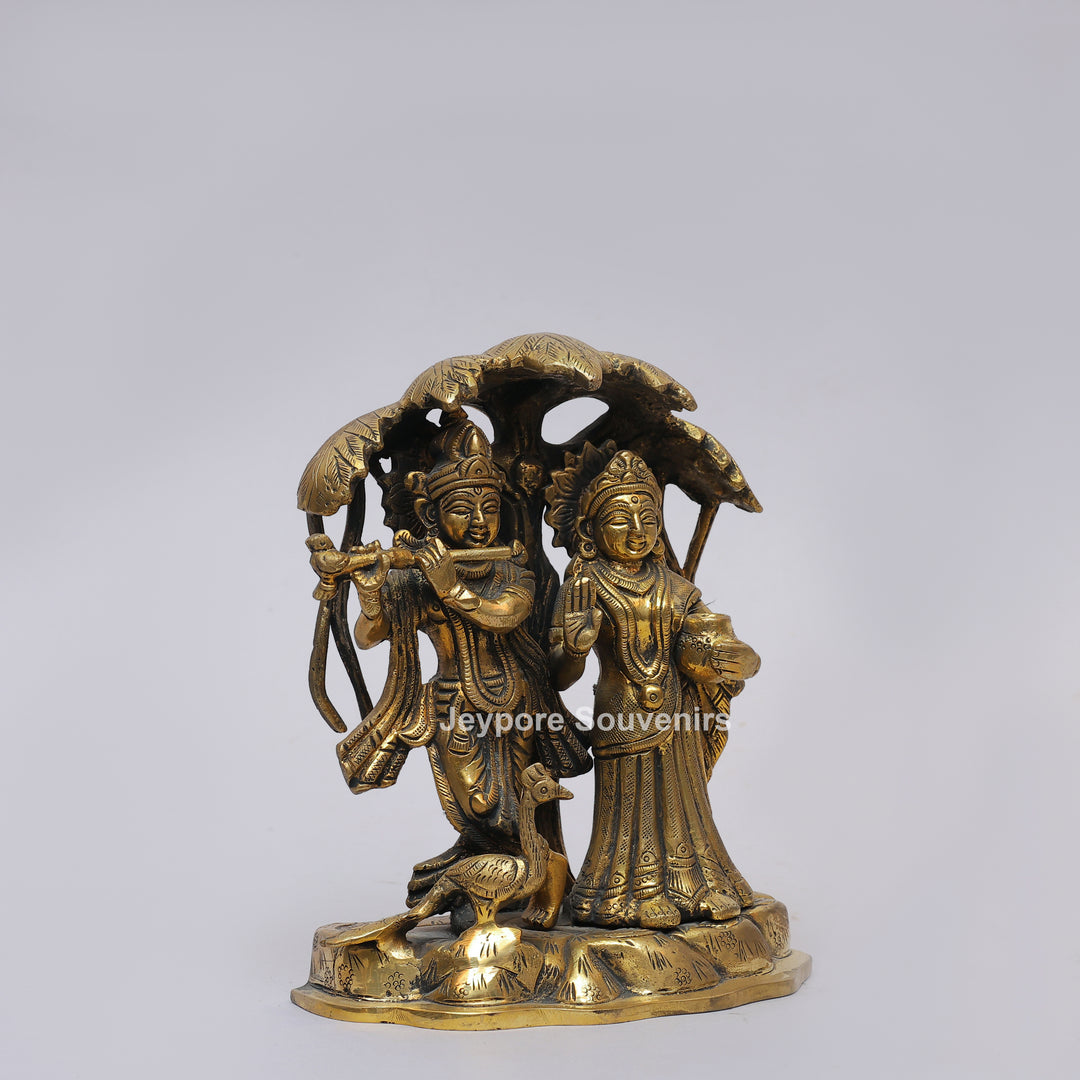 Solid Brass Radha Krishna Statue Under Tree Canopy