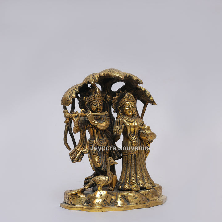 Solid Brass Radha Krishna Statue Under Tree Canopy
