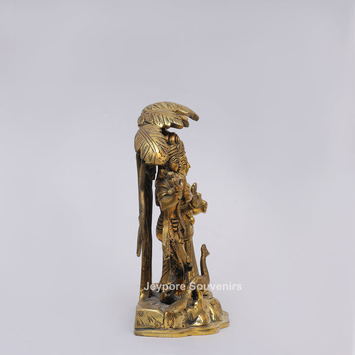 Solid Brass Radha Krishna Statue Under Tree Canopy