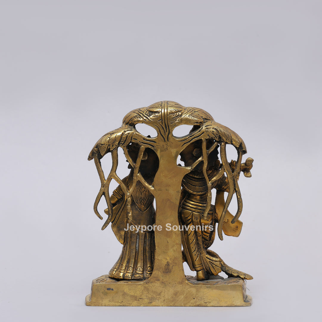 Solid Brass Radha Krishna Statue Under Tree Canopy