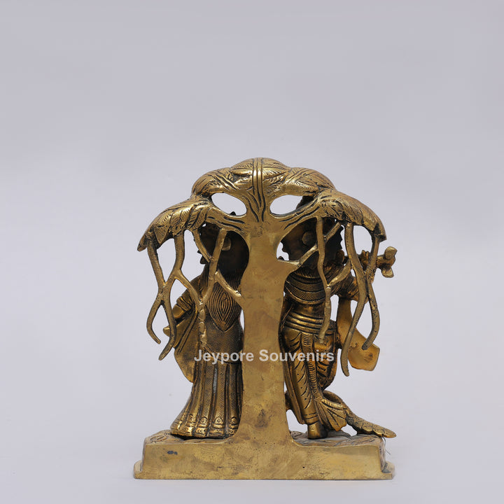 Solid Brass Radha Krishna Statue Under Tree Canopy
