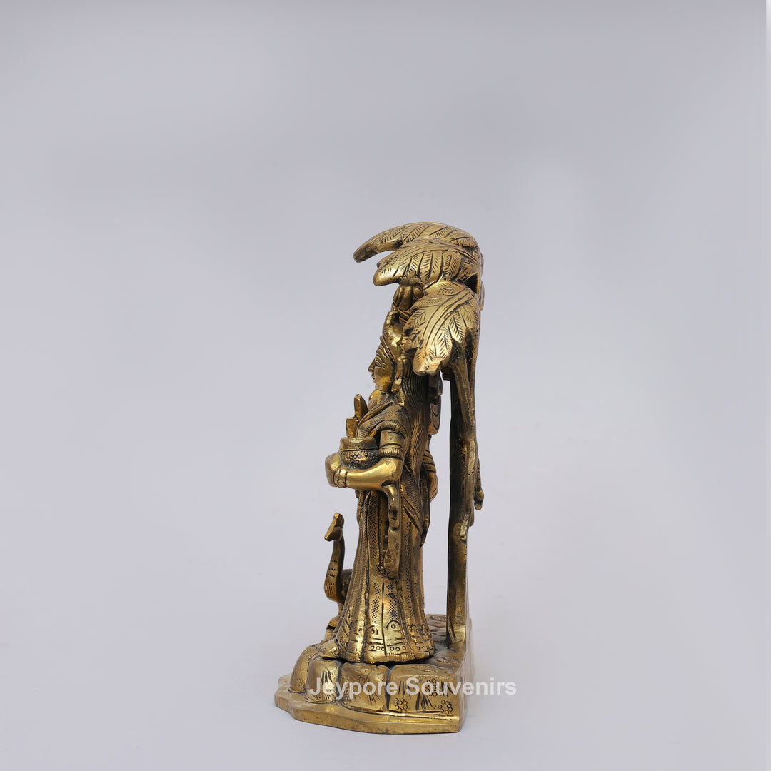 Solid Brass Radha Krishna Statue Under Tree Canopy