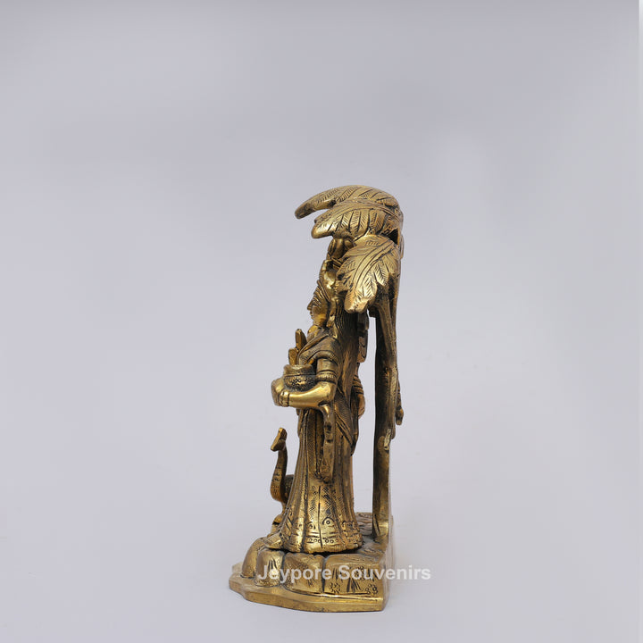 Solid Brass Radha Krishna Statue Under Tree Canopy