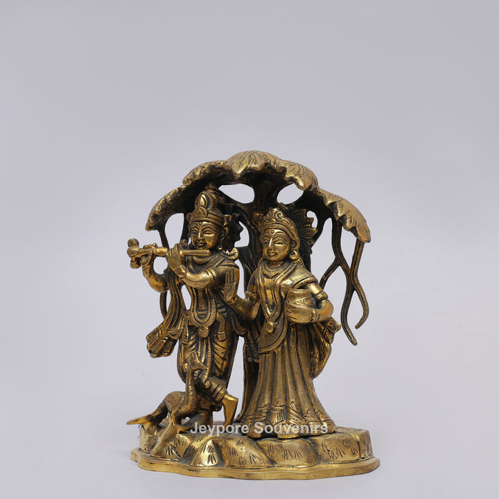 Solid Brass Radha Krishna Statue Under Tree Canopy