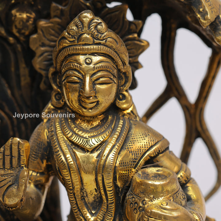 Solid Brass Radha Krishna Statue Under Tree Canopy