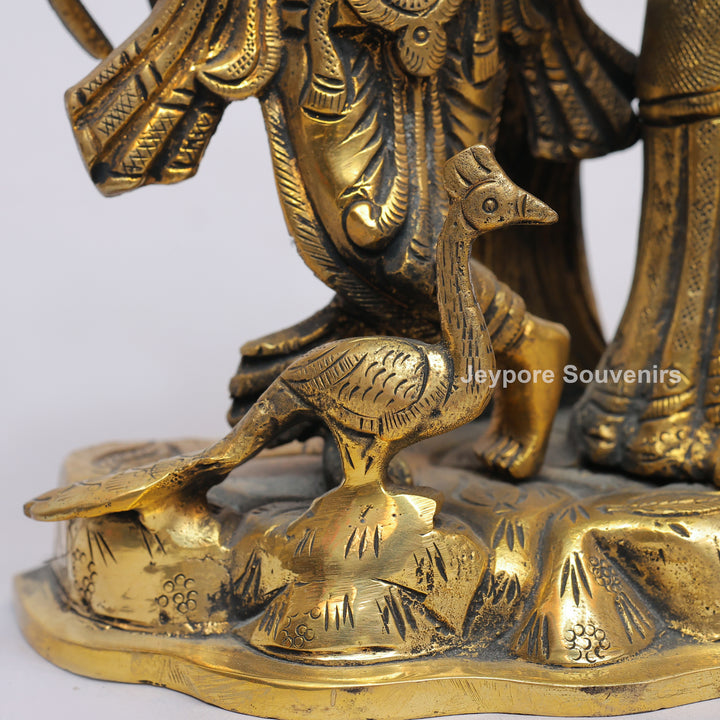 Solid Brass Radha Krishna Statue Under Tree Canopy