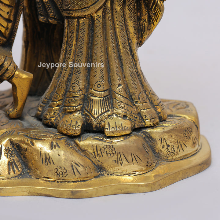 Solid Brass Radha Krishna Statue Under Tree Canopy