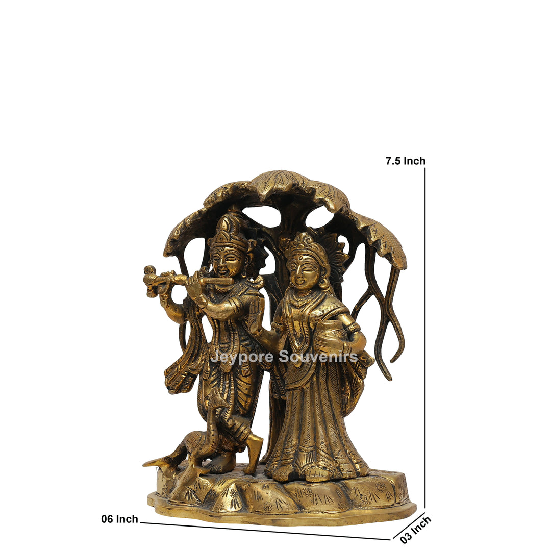 Solid Brass Radha Krishna Statue Under Tree Canopy