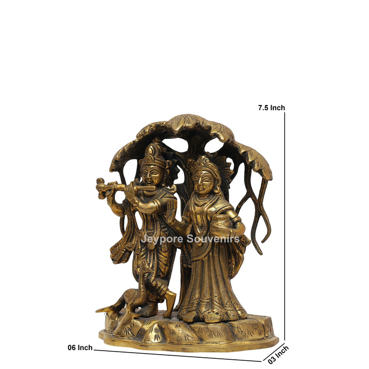 Solid Brass Radha Krishna Statue Under Tree Canopy