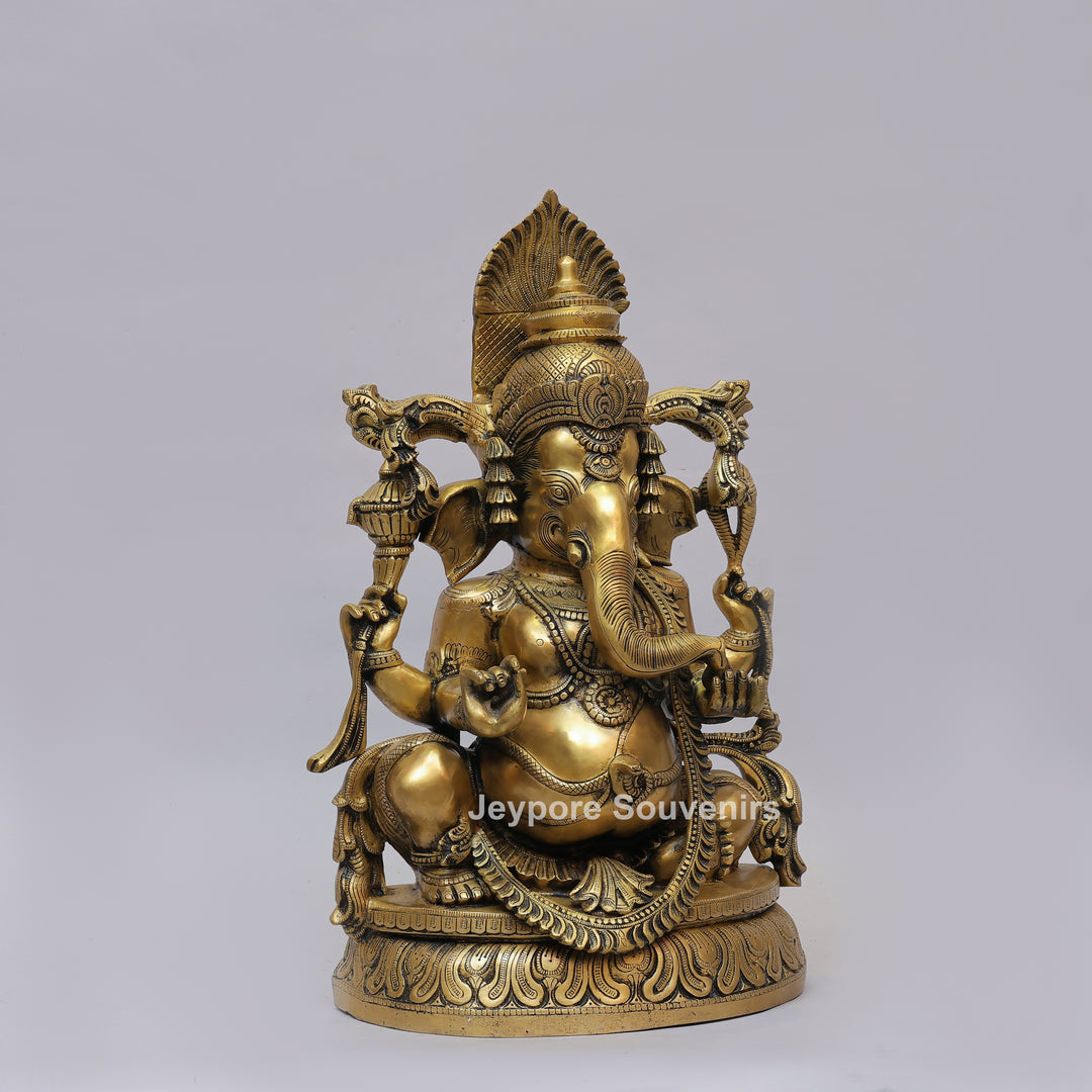Handcrafted Intricately Carved Brass Lord Ganesha Statue