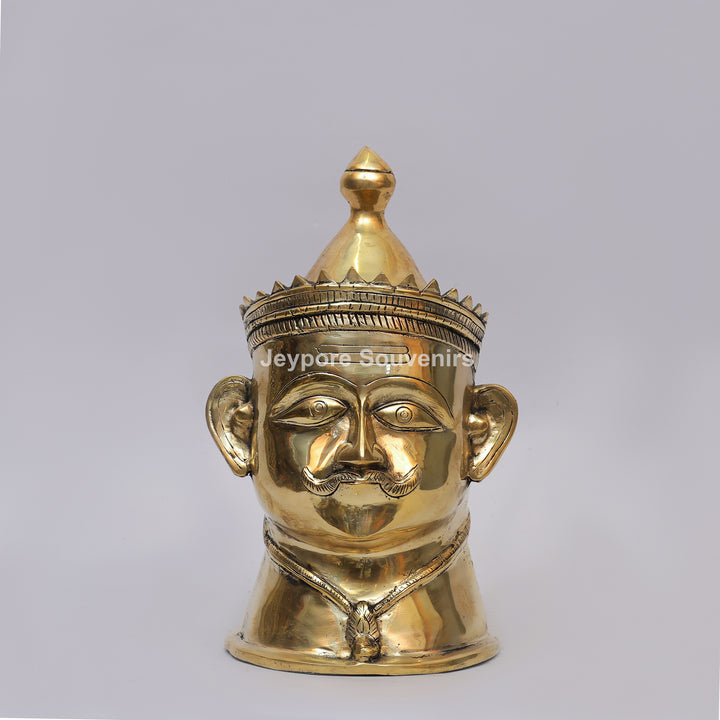 Handcrafted Brass Shiva Mukhlingam Statue with Pointed Crown