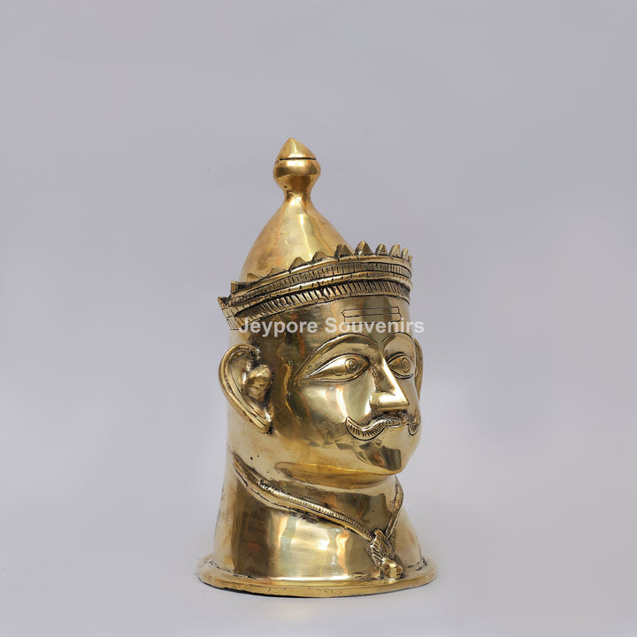 Handcrafted Brass Shiva Mukhlingam Statue with Pointed Crown