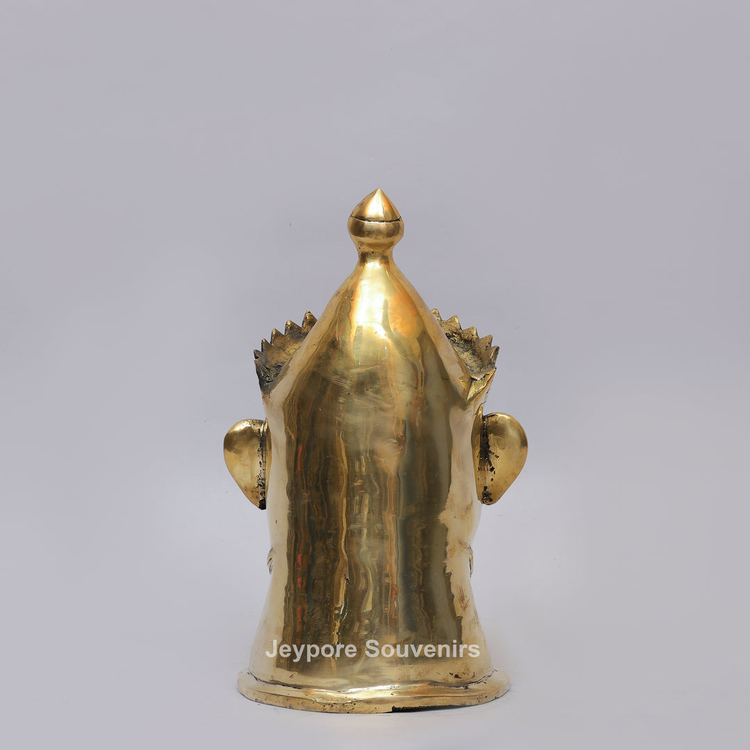 Handcrafted Brass Shiva Mukhlingam Statue with Pointed Crown