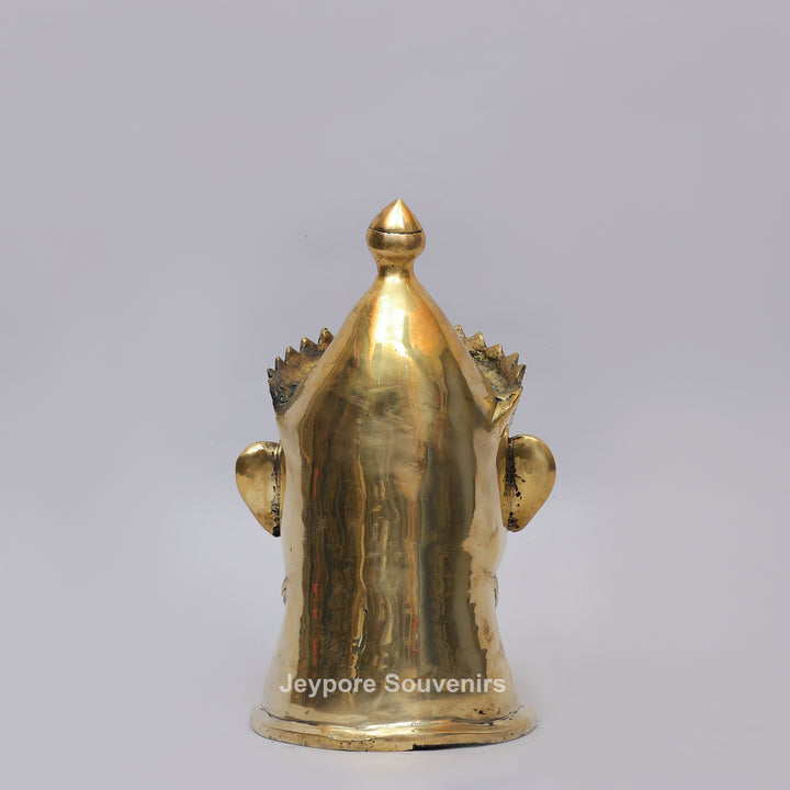 Handcrafted Brass Shiva Mukhlingam Statue with Pointed Crown