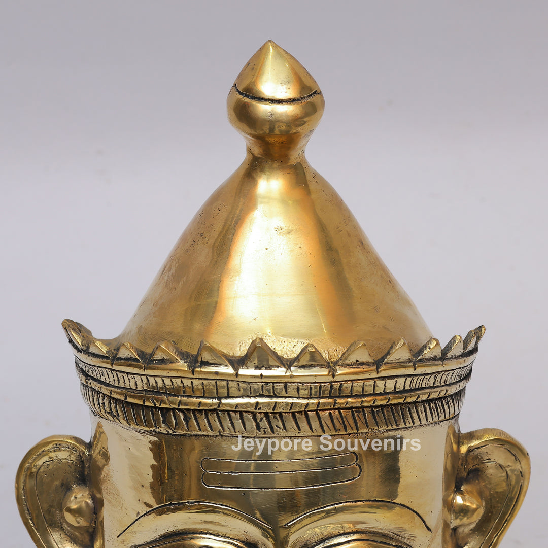 Handcrafted Brass Shiva Mukhlingam Statue with Pointed Crown