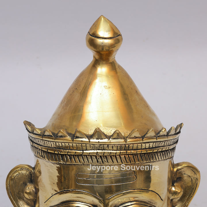 Handcrafted Brass Shiva Mukhlingam Statue with Pointed Crown