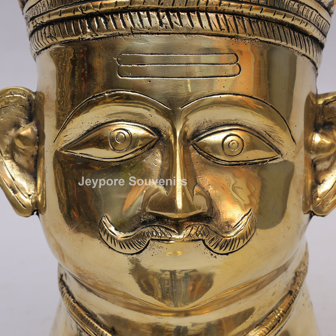 Handcrafted Brass Shiva Mukhlingam Statue with Pointed Crown