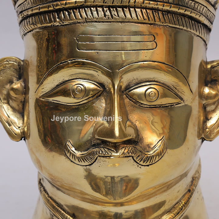 Handcrafted Brass Shiva Mukhlingam Statue with Pointed Crown
