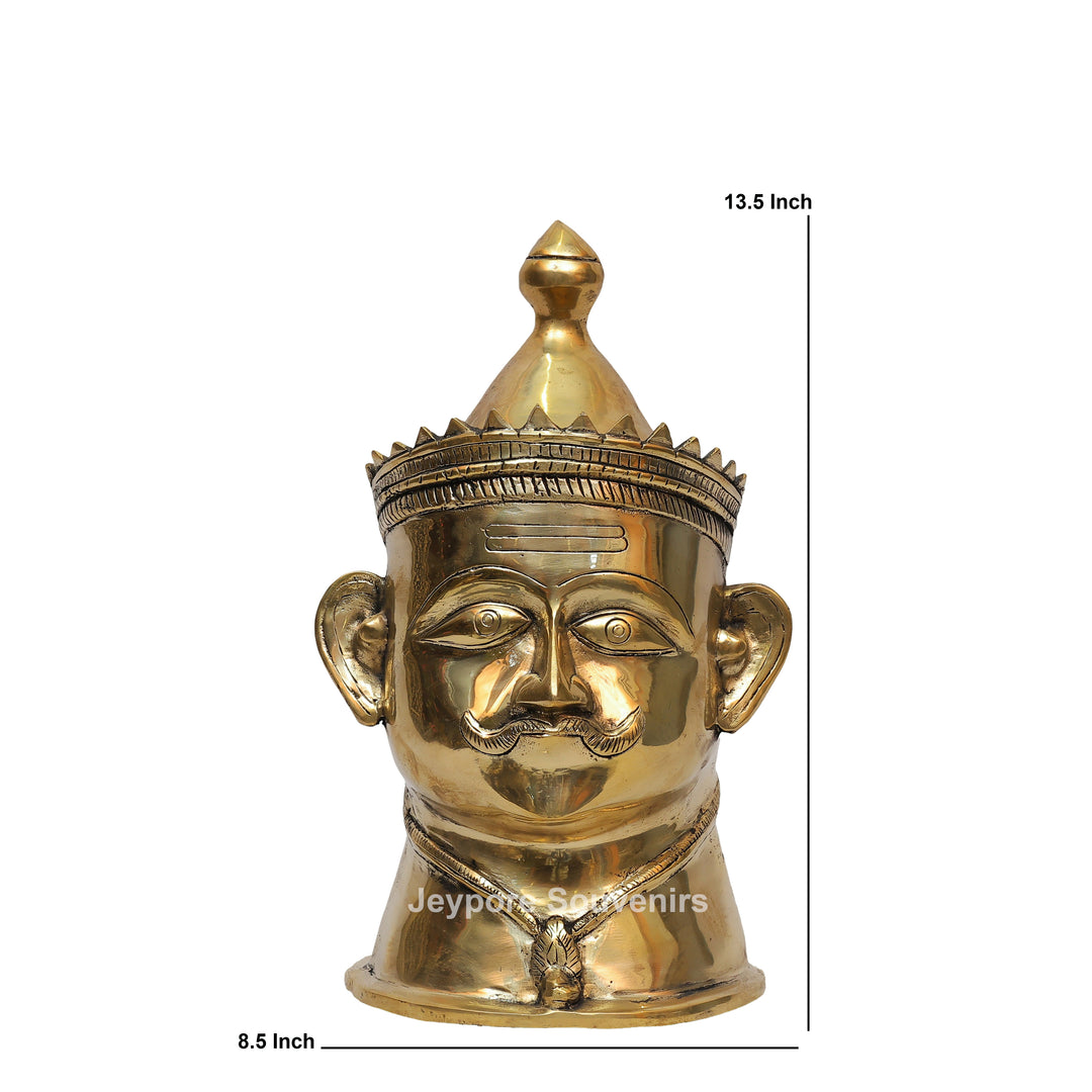 Handcrafted Brass Shiva Mukhlingam Statue with Pointed Crown