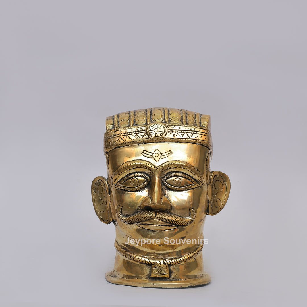 Handcrafted Brass Shiva Mukhlingam Sculpture with Pointed Crown