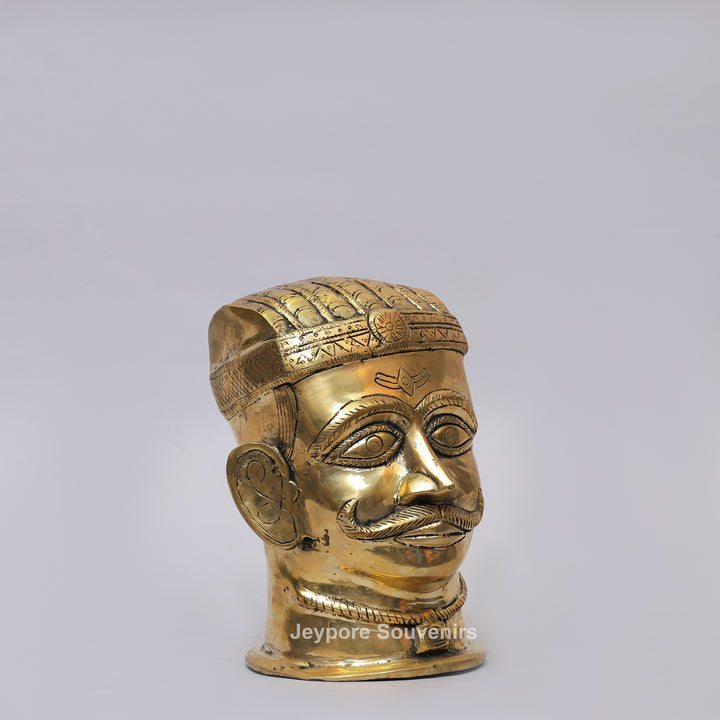 Handcrafted Brass Shiva Mukhlingam Sculpture with Pointed Crown