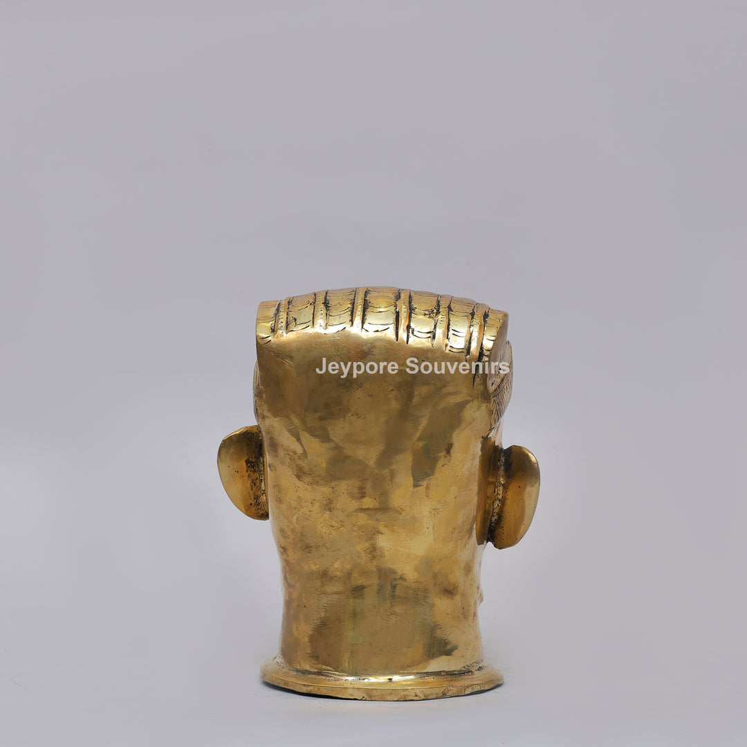 Handcrafted Brass Shiva Mukhlingam Sculpture with Pointed Crown