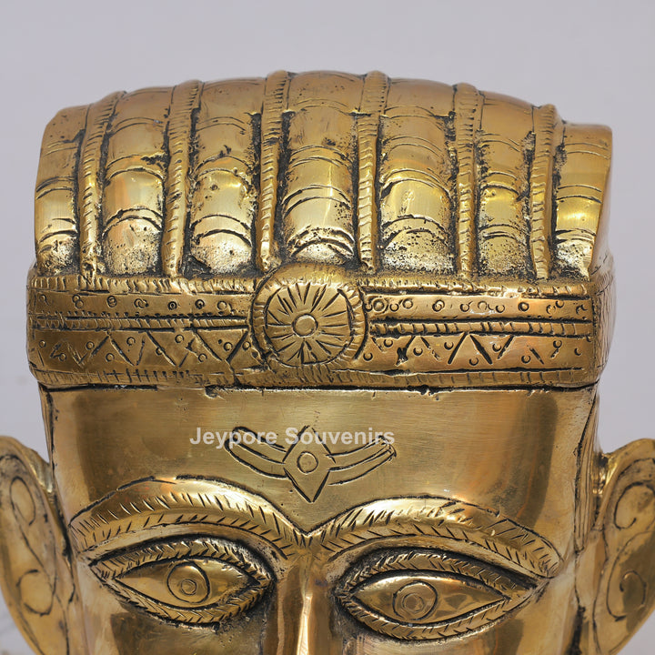 Handcrafted Brass Shiva Mukhlingam Sculpture with Pointed Crown