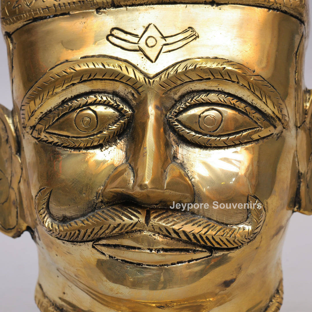 Handcrafted Brass Shiva Mukhlingam Sculpture with Pointed Crown