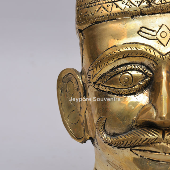 Handcrafted Brass Shiva Mukhlingam Sculpture with Pointed Crown