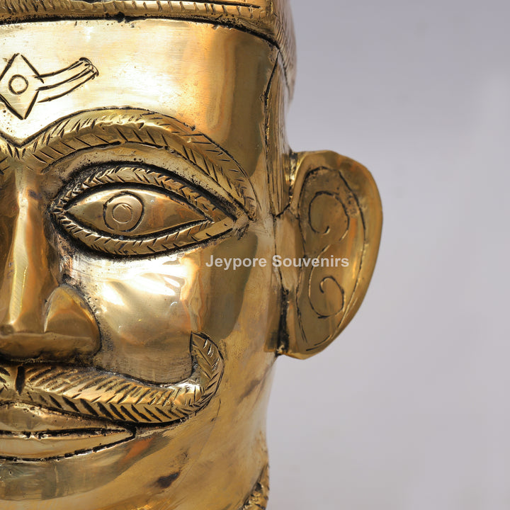 Handcrafted Brass Shiva Mukhlingam Sculpture with Pointed Crown