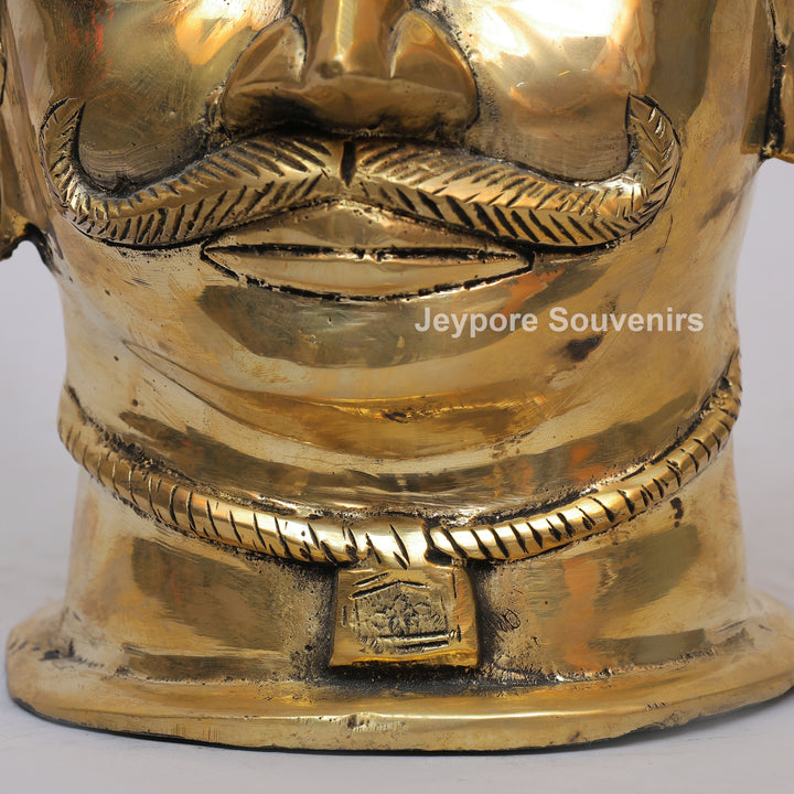 Handcrafted Brass Shiva Mukhlingam Sculpture with Pointed Crown