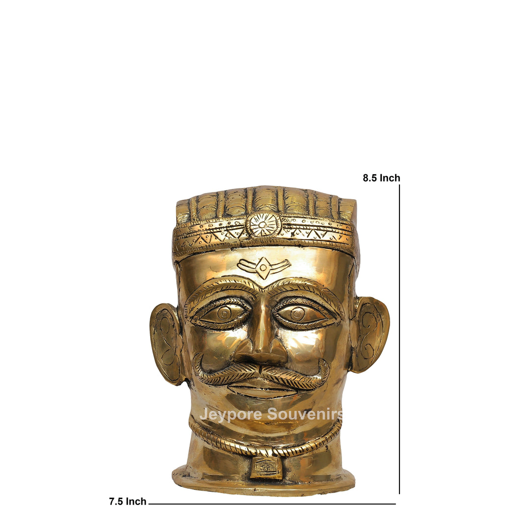 Handcrafted Brass Shiva Mukhlingam Sculpture with Pointed Crown