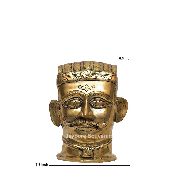 Handcrafted Brass Shiva Mukhlingam Sculpture with Pointed Crown