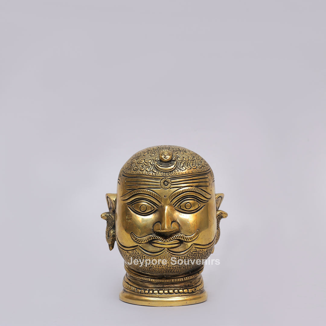 Handcrafted Brass Shiva Mukhlingam with Polished Golden Finish