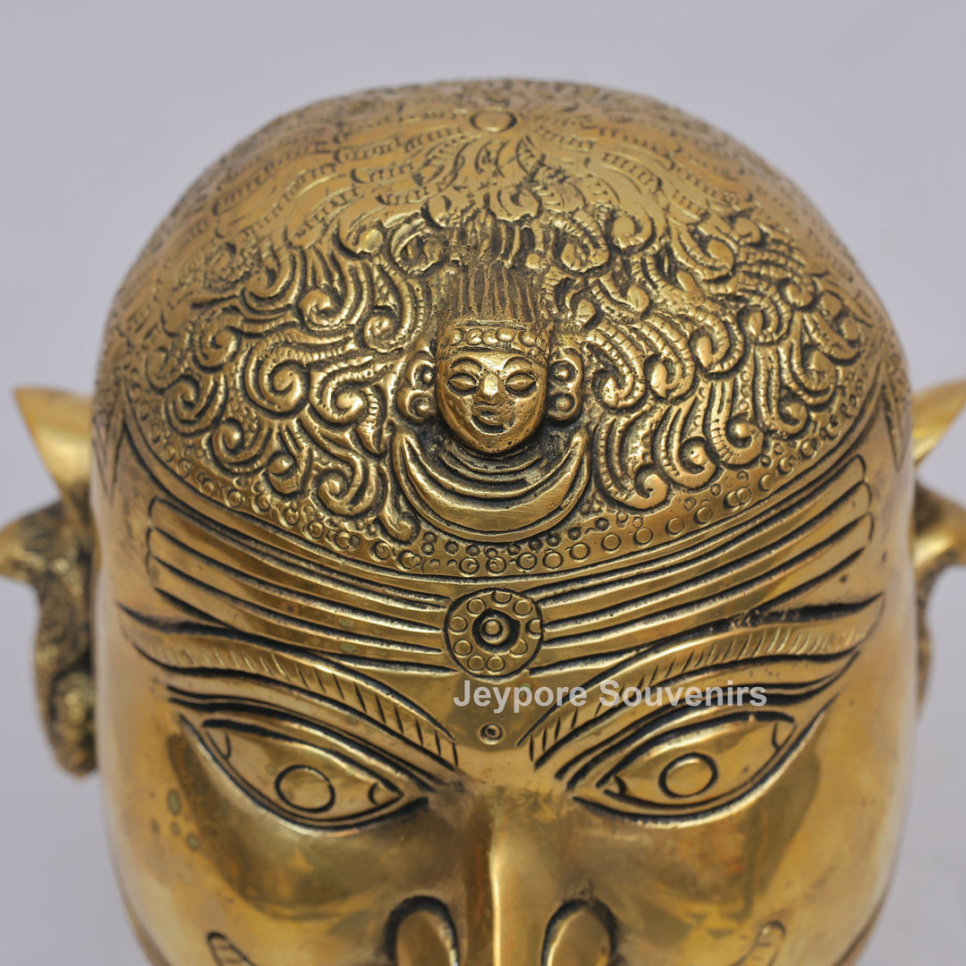 Handcrafted Brass Shiva Mukhlingam with Polished Golden Finish