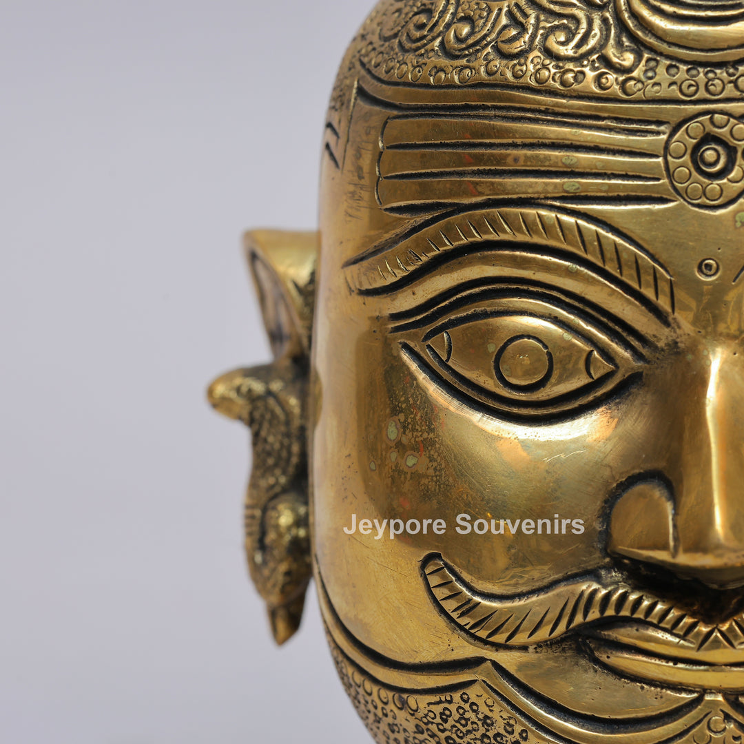 Handcrafted Brass Shiva Mukhlingam with Polished Golden Finish