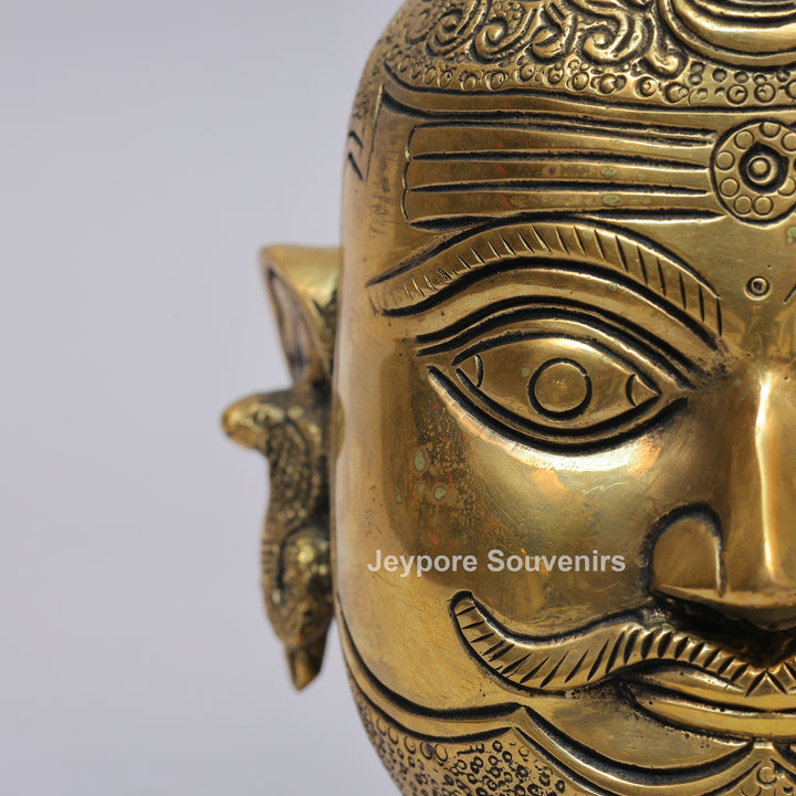 Handcrafted Brass Shiva Mukhlingam with Polished Golden Finish
