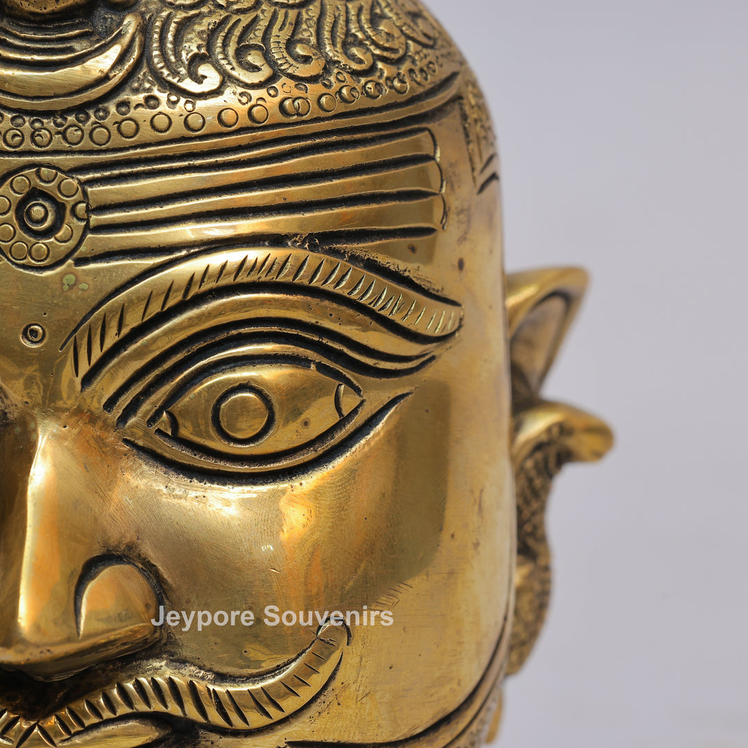Handcrafted Brass Shiva Mukhlingam with Polished Golden Finish