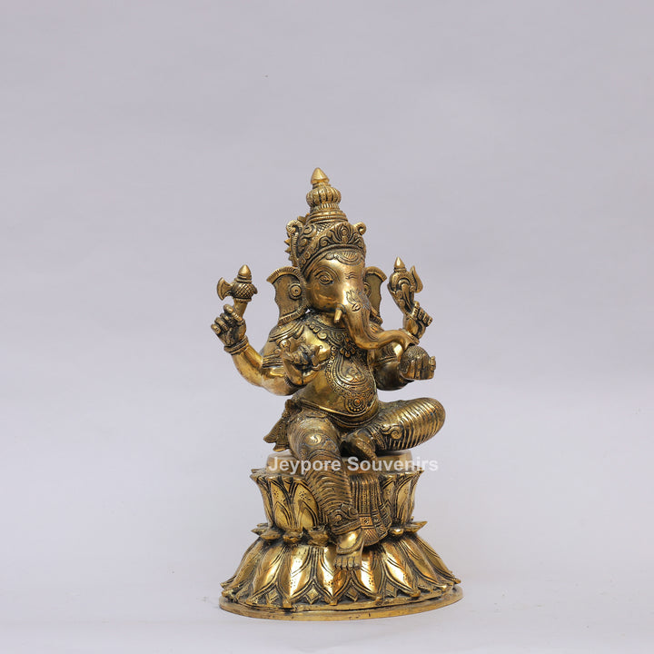 Handcrafted Brass Lord Ganesha Statue on Double Lotus Pedestal