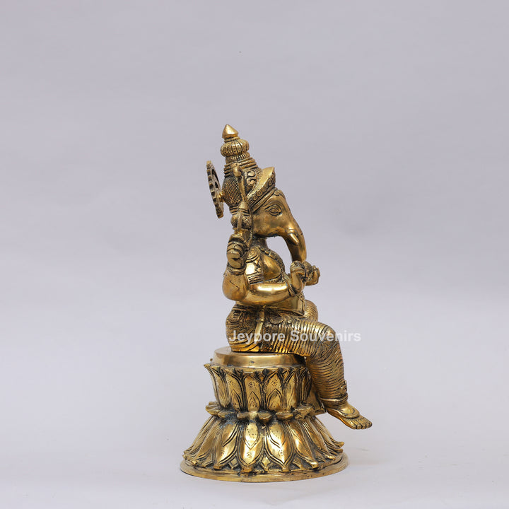 Handcrafted Brass Lord Ganesha Statue on Double Lotus Pedestal