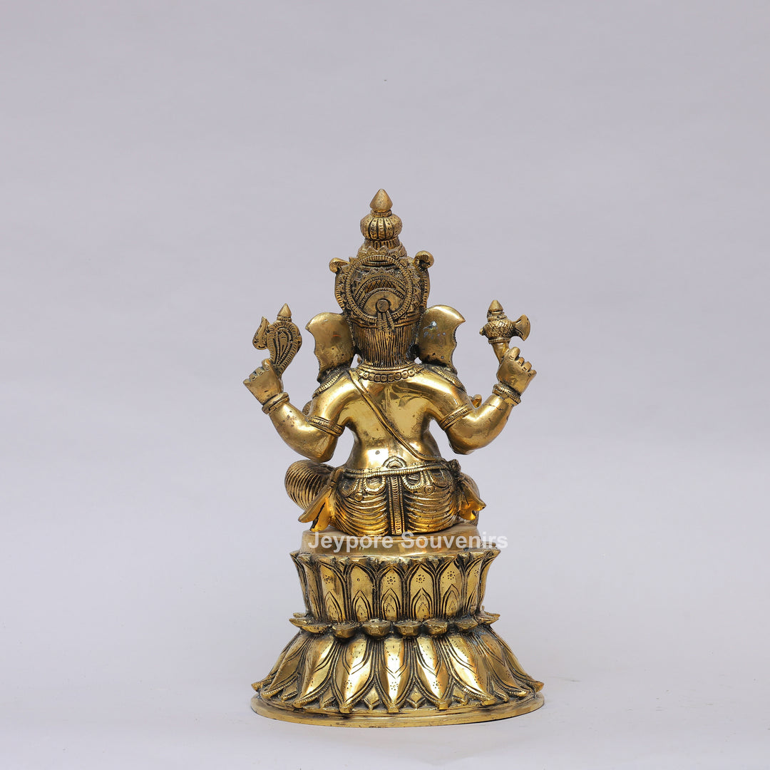 Handcrafted Brass Lord Ganesha Statue on Double Lotus Pedestal