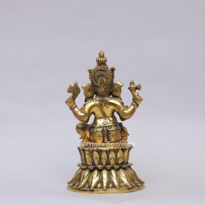 Handcrafted Brass Lord Ganesha Statue on Double Lotus Pedestal
