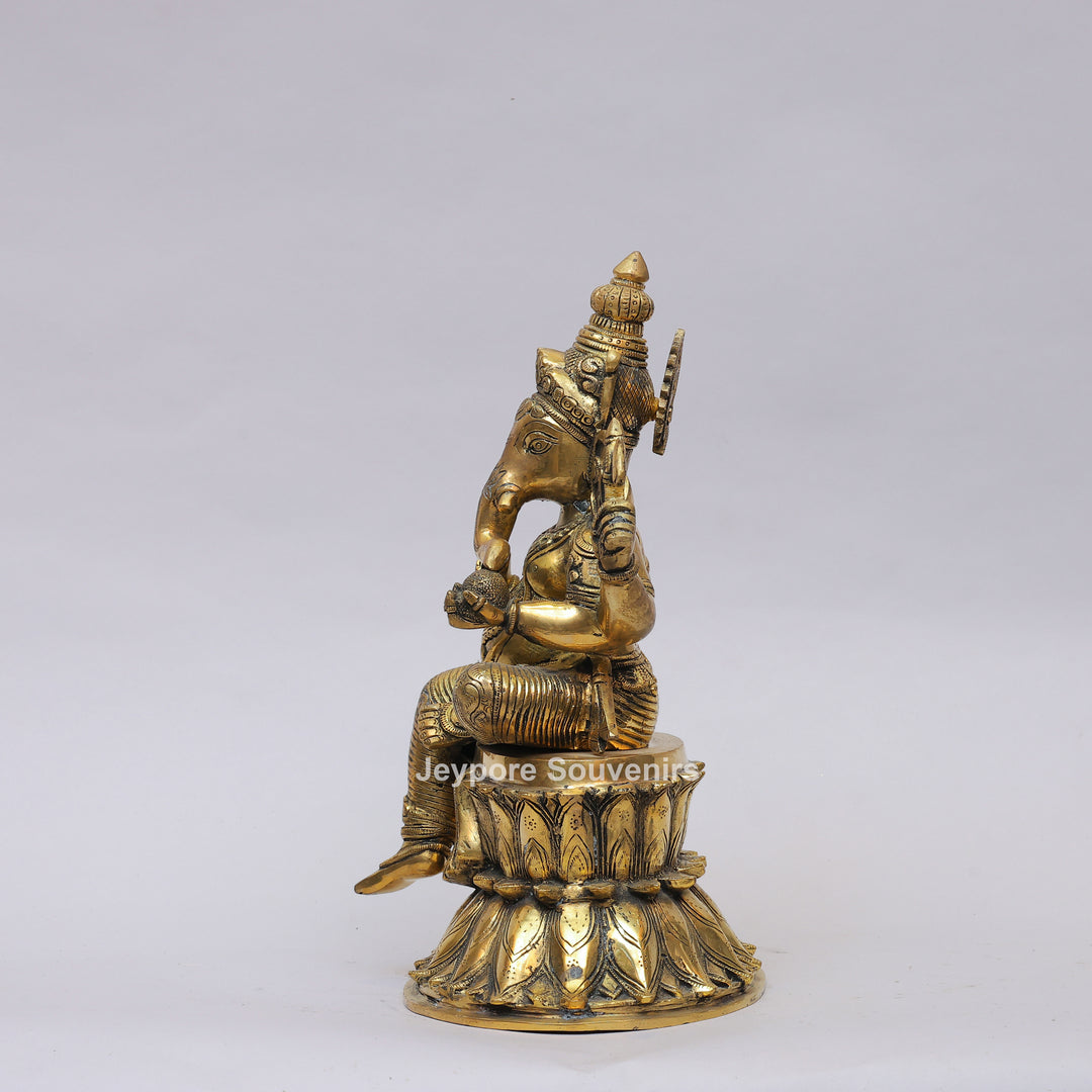 Handcrafted Brass Lord Ganesha Statue on Double Lotus Pedestal