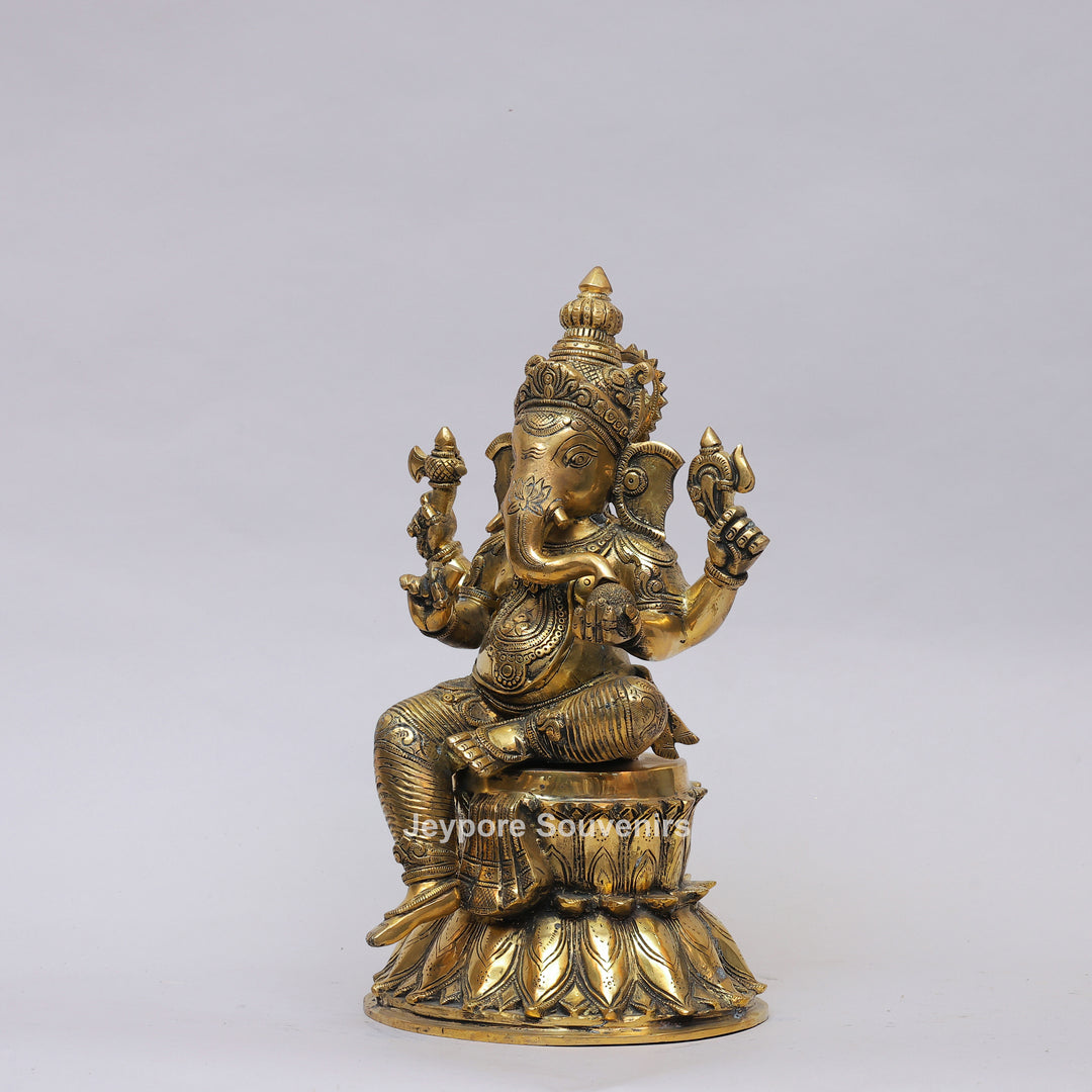 Handcrafted Brass Lord Ganesha Statue on Double Lotus Pedestal