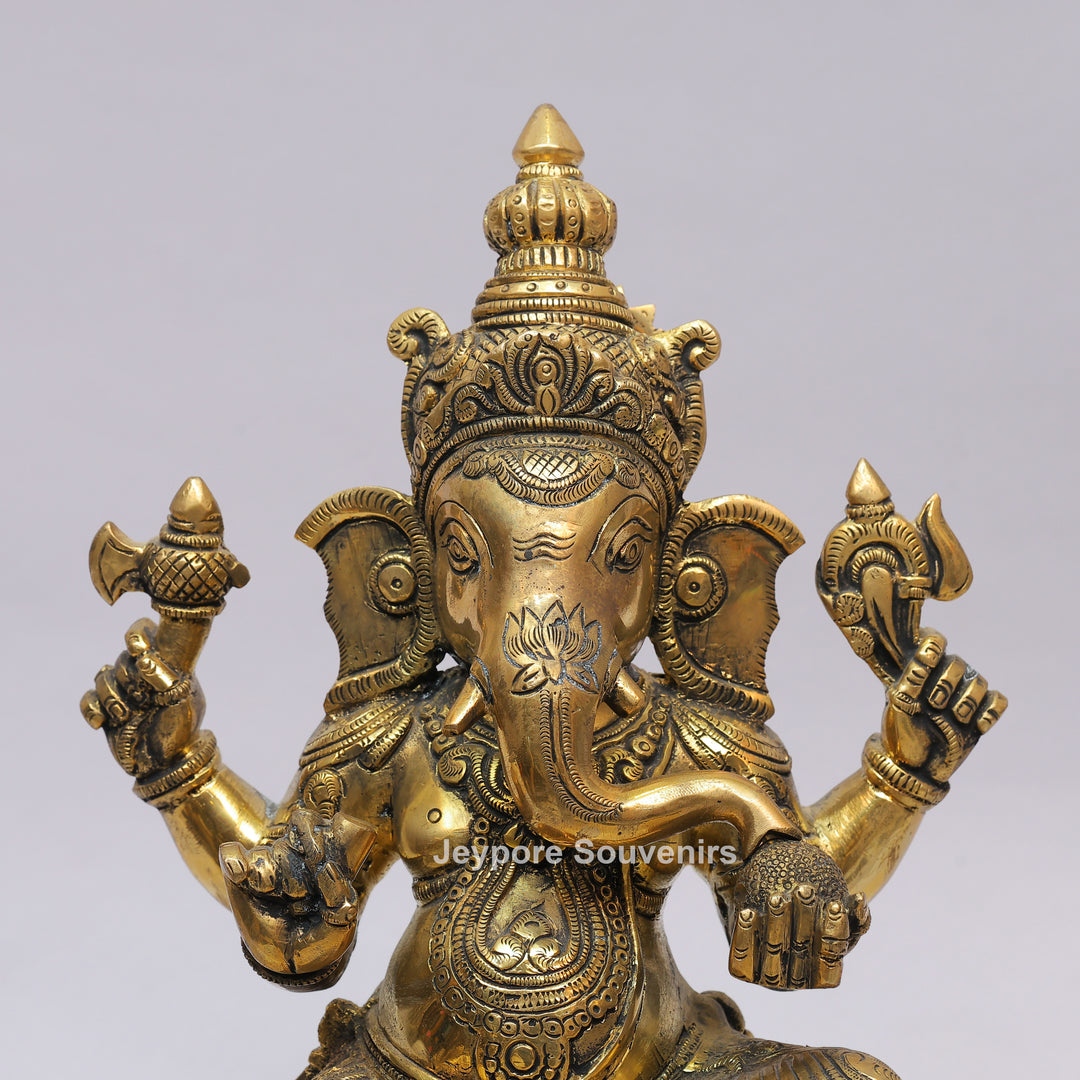 Handcrafted Brass Lord Ganesha Statue on Double Lotus Pedestal