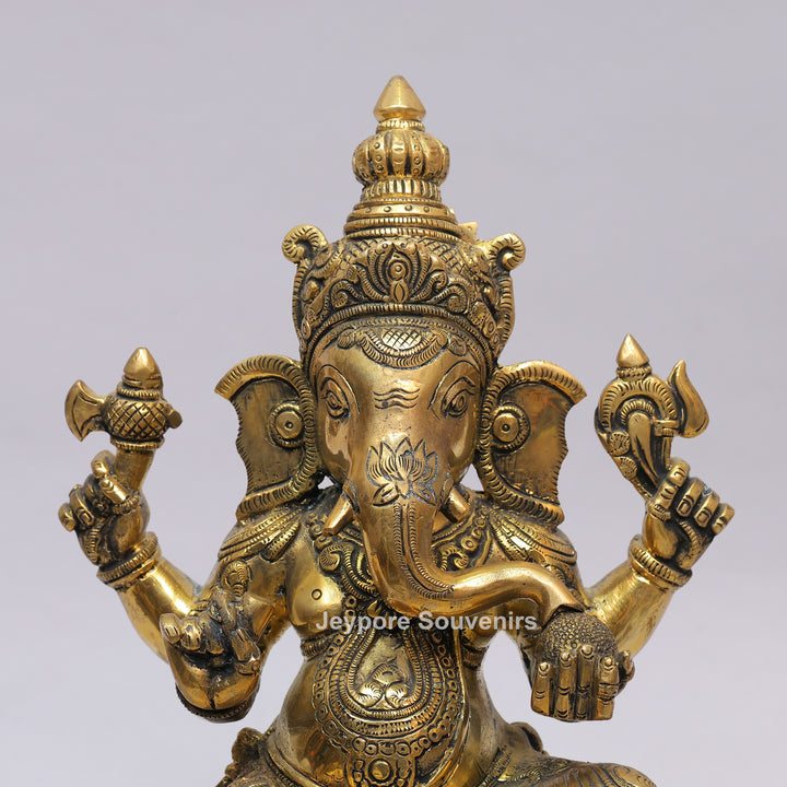 Handcrafted Brass Lord Ganesha Statue on Double Lotus Pedestal