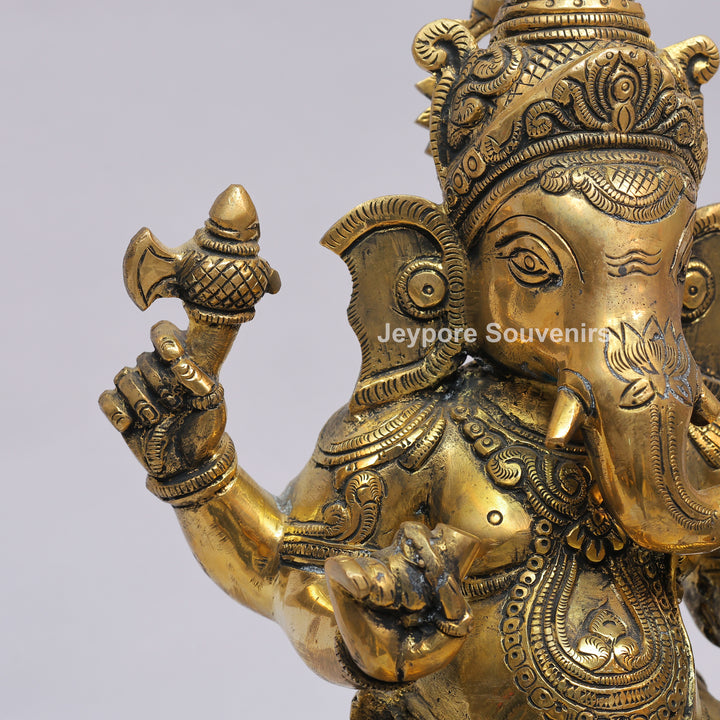 Handcrafted Brass Lord Ganesha Statue on Double Lotus Pedestal