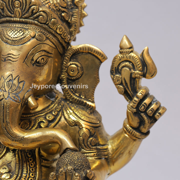 Handcrafted Brass Lord Ganesha Statue on Double Lotus Pedestal